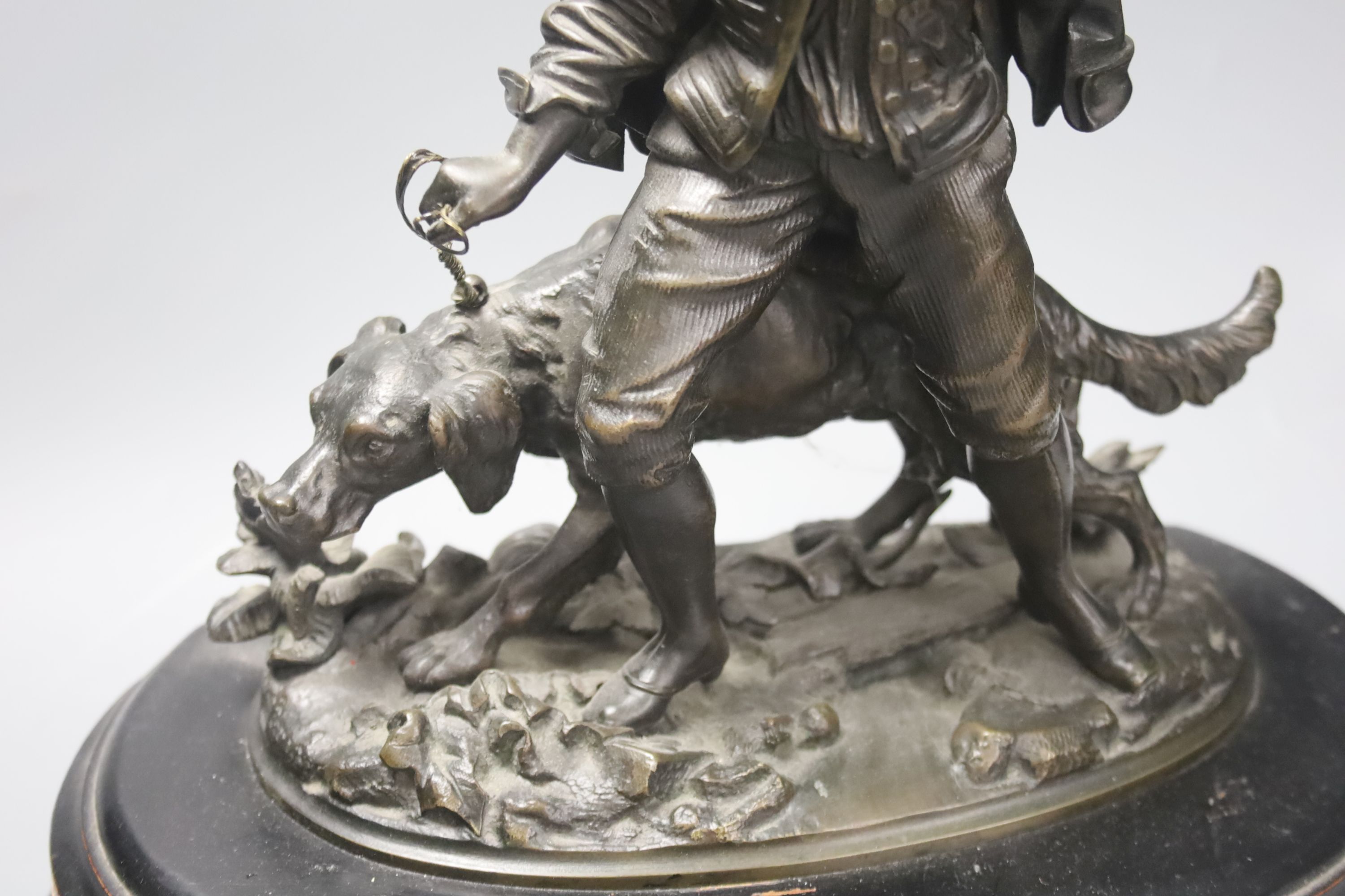 A 19th century French bronze group of a sportsman with a Retriever, height 35cm